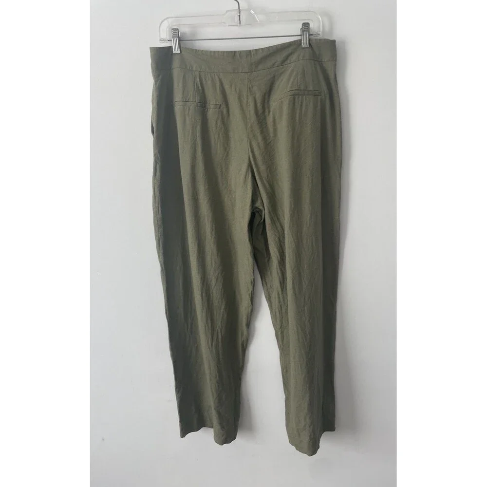Zara Womens size L Minimalist Linen Blend Cropped Wide barrel Leg pant Green